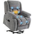 Velvet Electric Lift Recliner with Heat and Massage for Elderly with Wide Seat, Light Grey