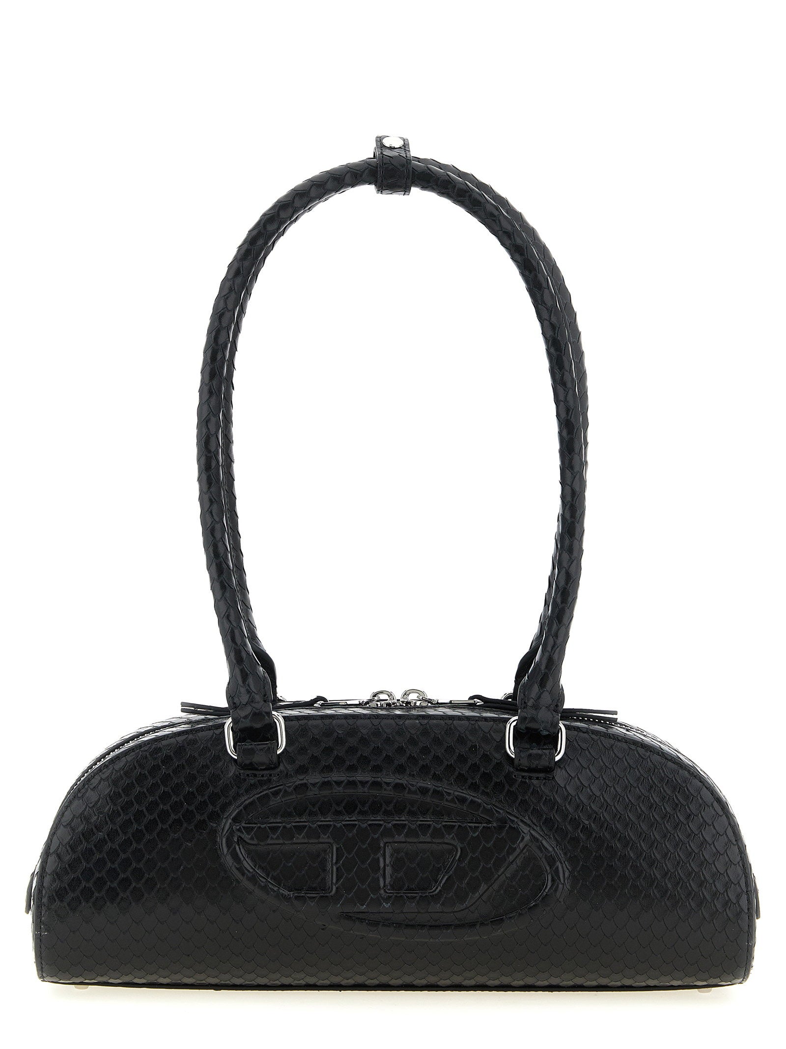Diesel Snake-Embossed Leather Shoulder Bag — Black