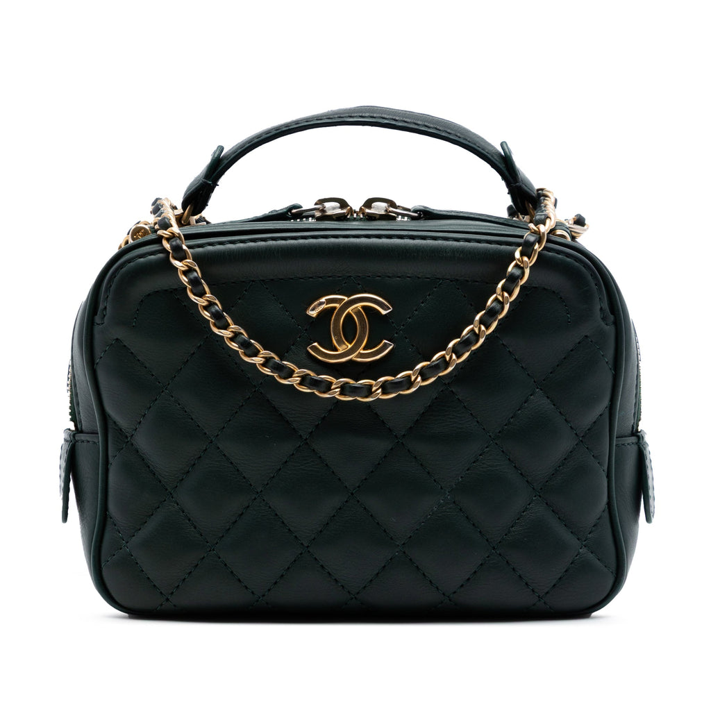 Small CC Quilted Calfskin Top Handle Vanity Case with Chain