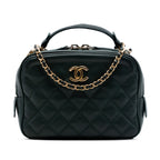 Small CC Quilted Calfskin Top Handle Vanity Case with Chain