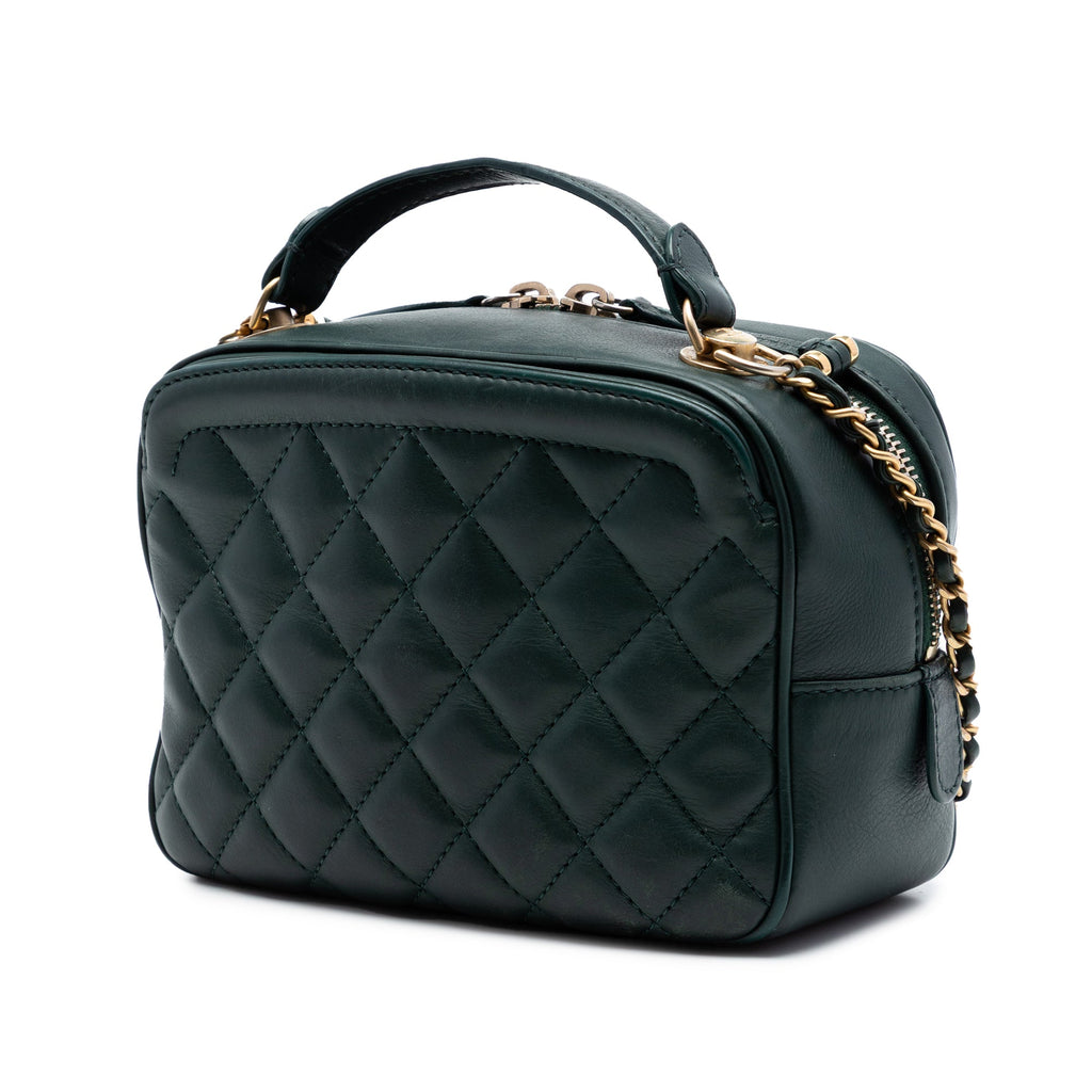 Small CC Quilted Calfskin Top Handle Vanity Case with Chain