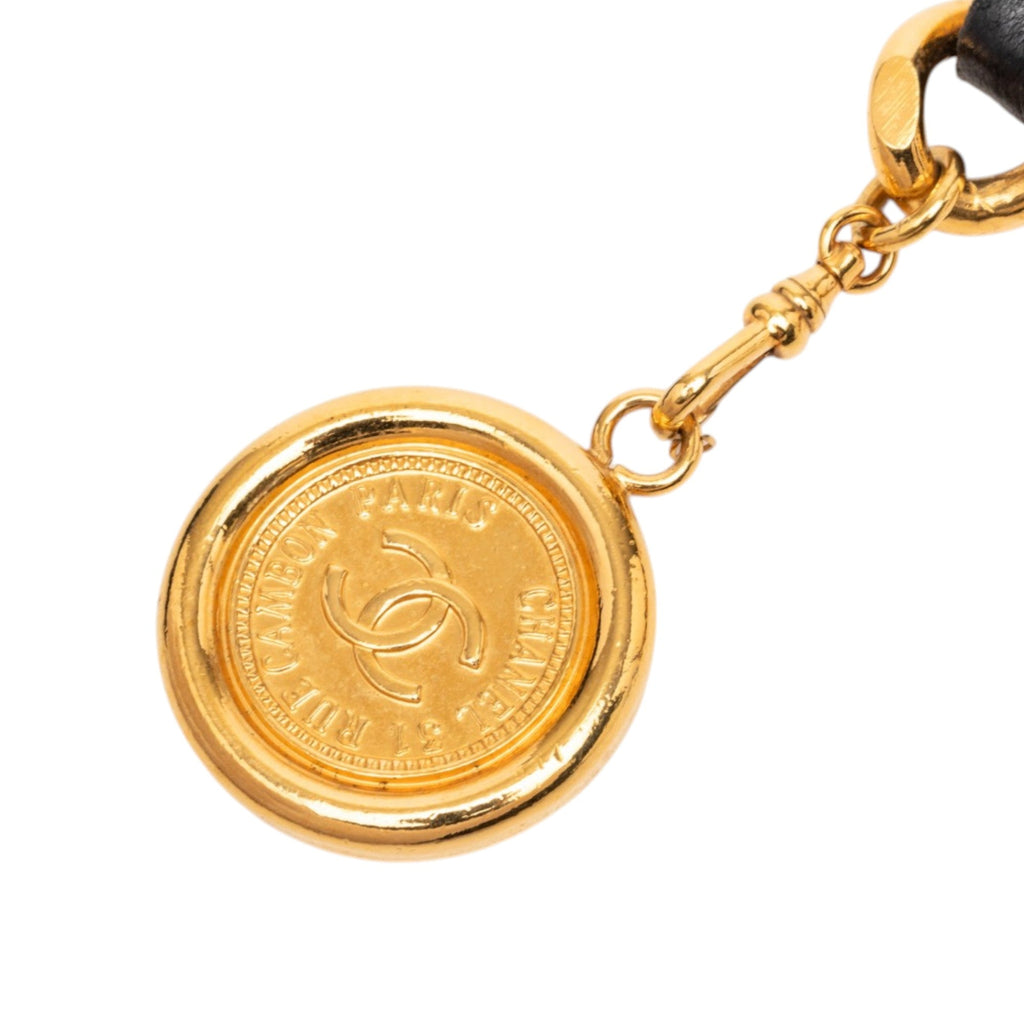 Gold Plated Leather Woven Chain Medallion Belt