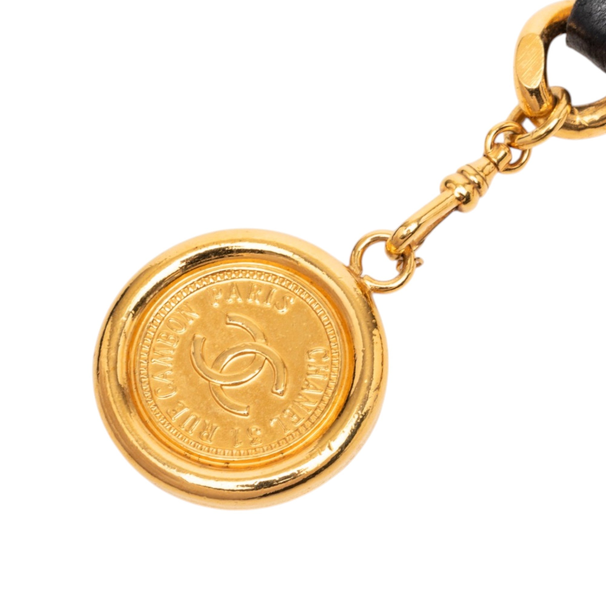 Gold Plated Leather Woven Chain Medallion Belt