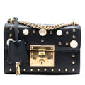 Small Pearl Studded Leather Padlock Crossbody