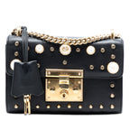Small Pearl Studded Leather Padlock Crossbody