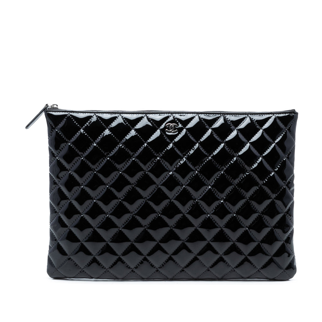 Large Quilted Patent O Case Clutch
