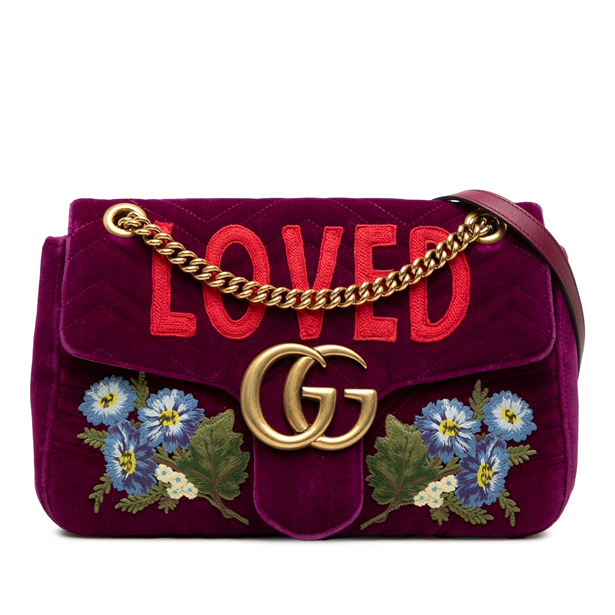 Large GG Marmont Embroidered Matelasse Velvet Loved Flap Crossbody