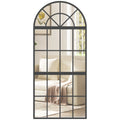 120 x 54 cm Arched Wall Mirror with Metal Grid, 3-Piece Split Window, Black