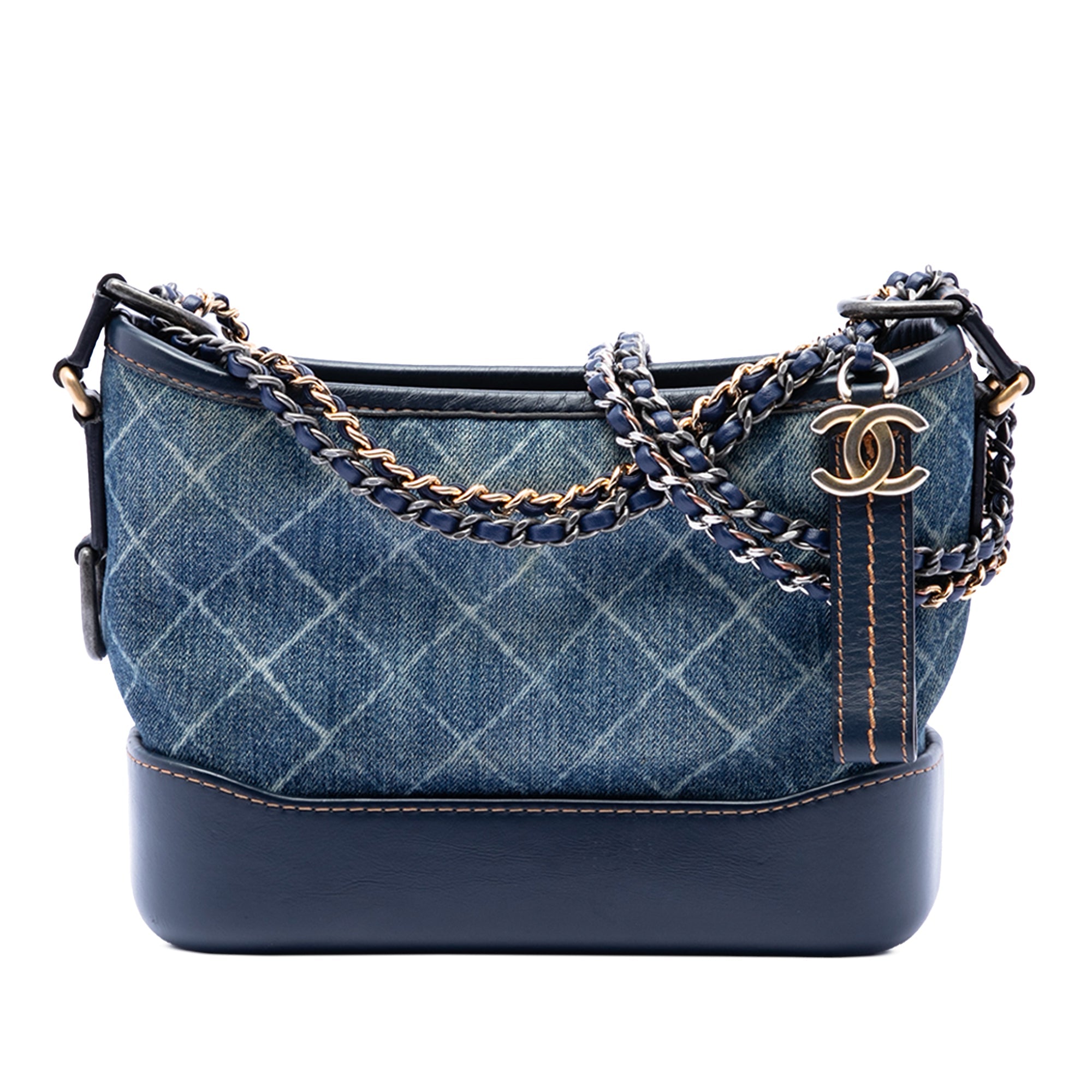 Small Printed Denim and Calfskin Gabrielle Hobo