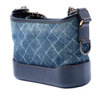 Small Printed Denim and Calfskin Gabrielle Hobo