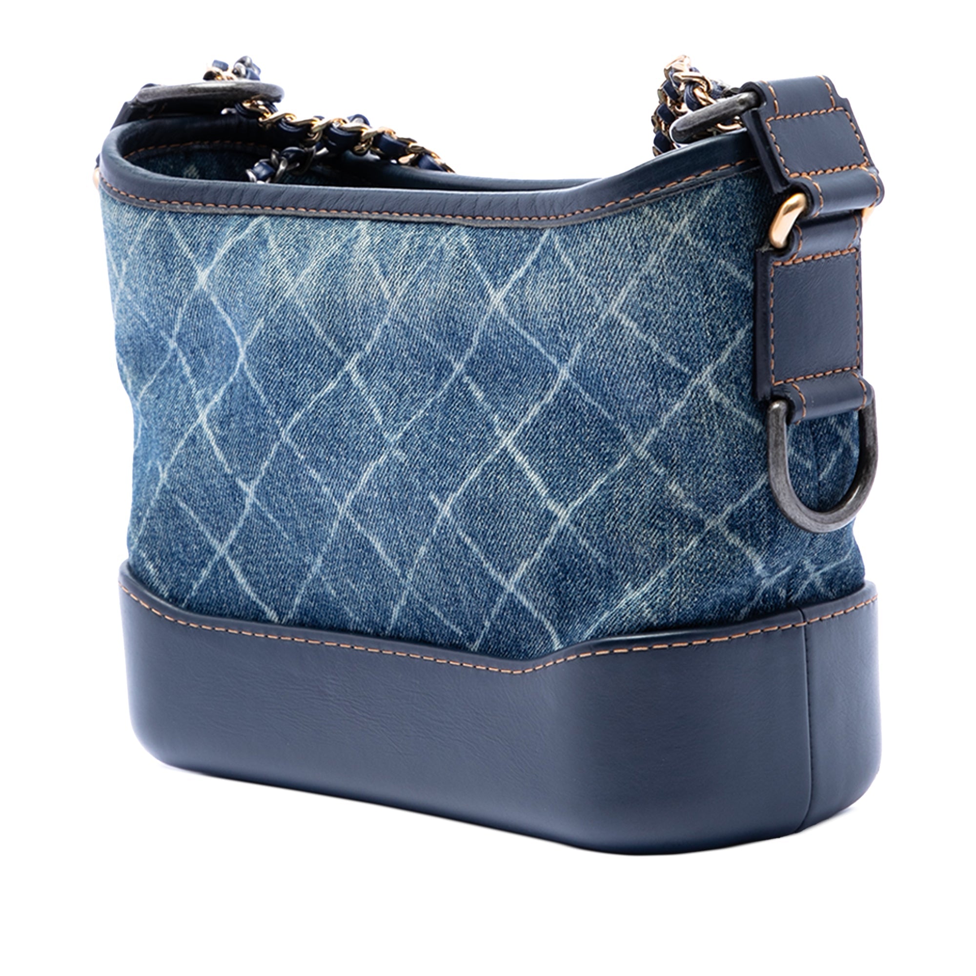 Small Printed Denim and Calfskin Gabrielle Hobo