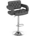 Swivel Bar Stool with Extra Large Seat, PU Leather Upholstered Adjustable Barstool with Back, Arm and Footrest, Breakfast Bar Chair for Bistro, Kitchen, Grey