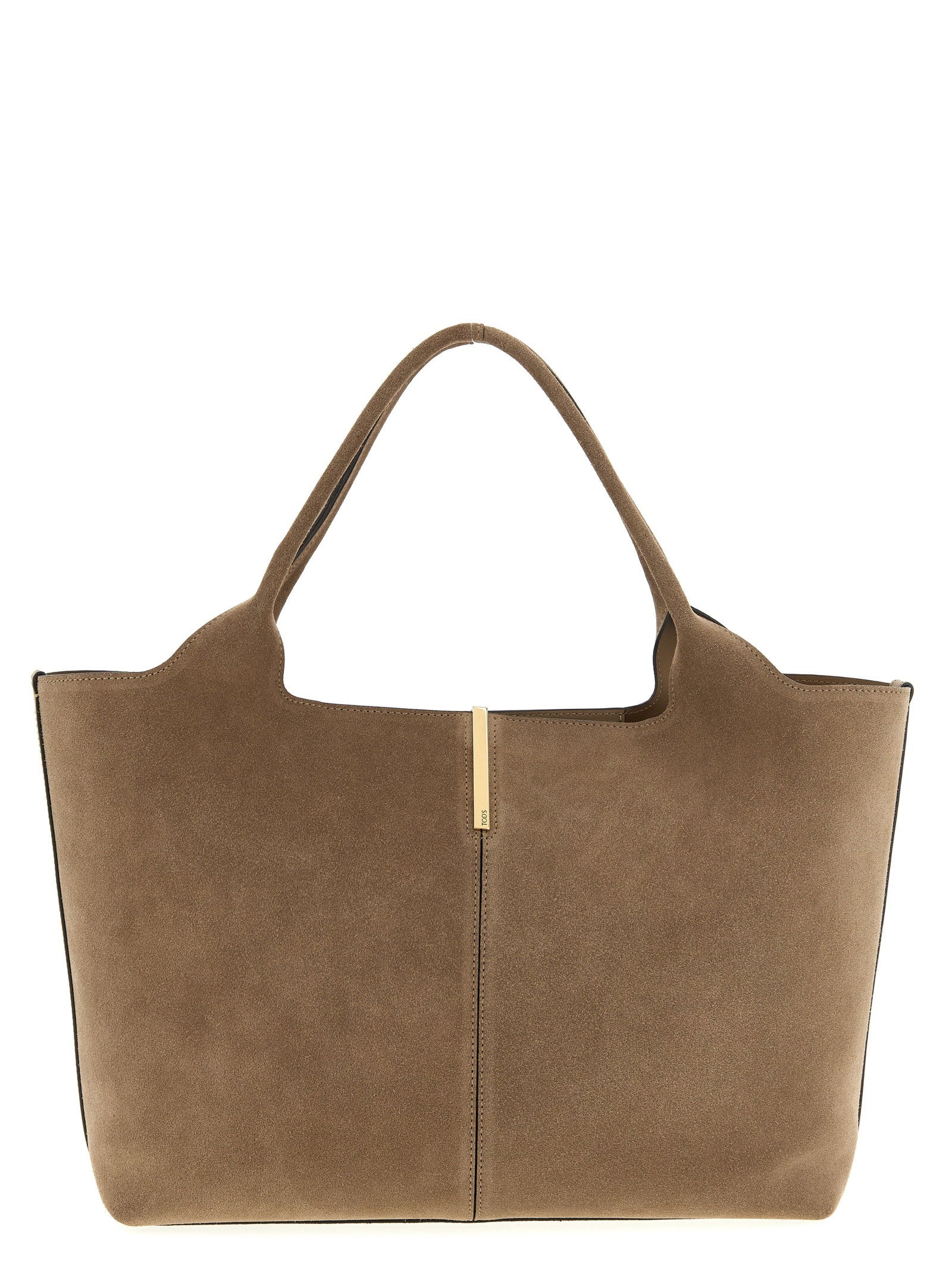 Tod's Suede Shopping Shoulder Bag — Taupe