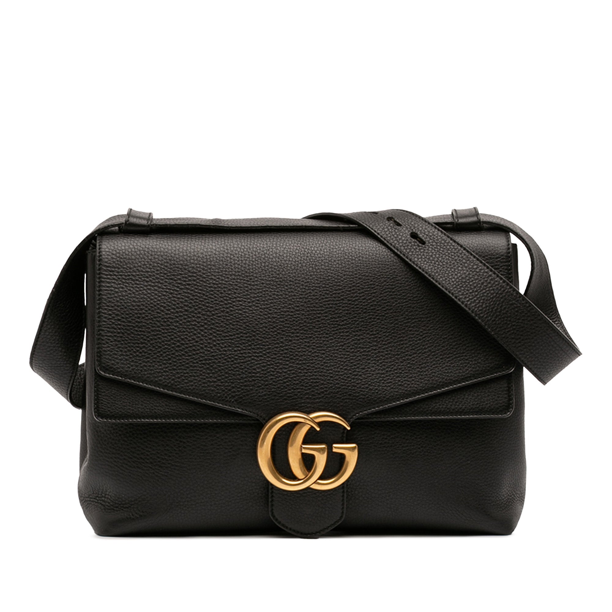 Large GG Marmont Pebbled Calfskin Flap Shoulder Bag