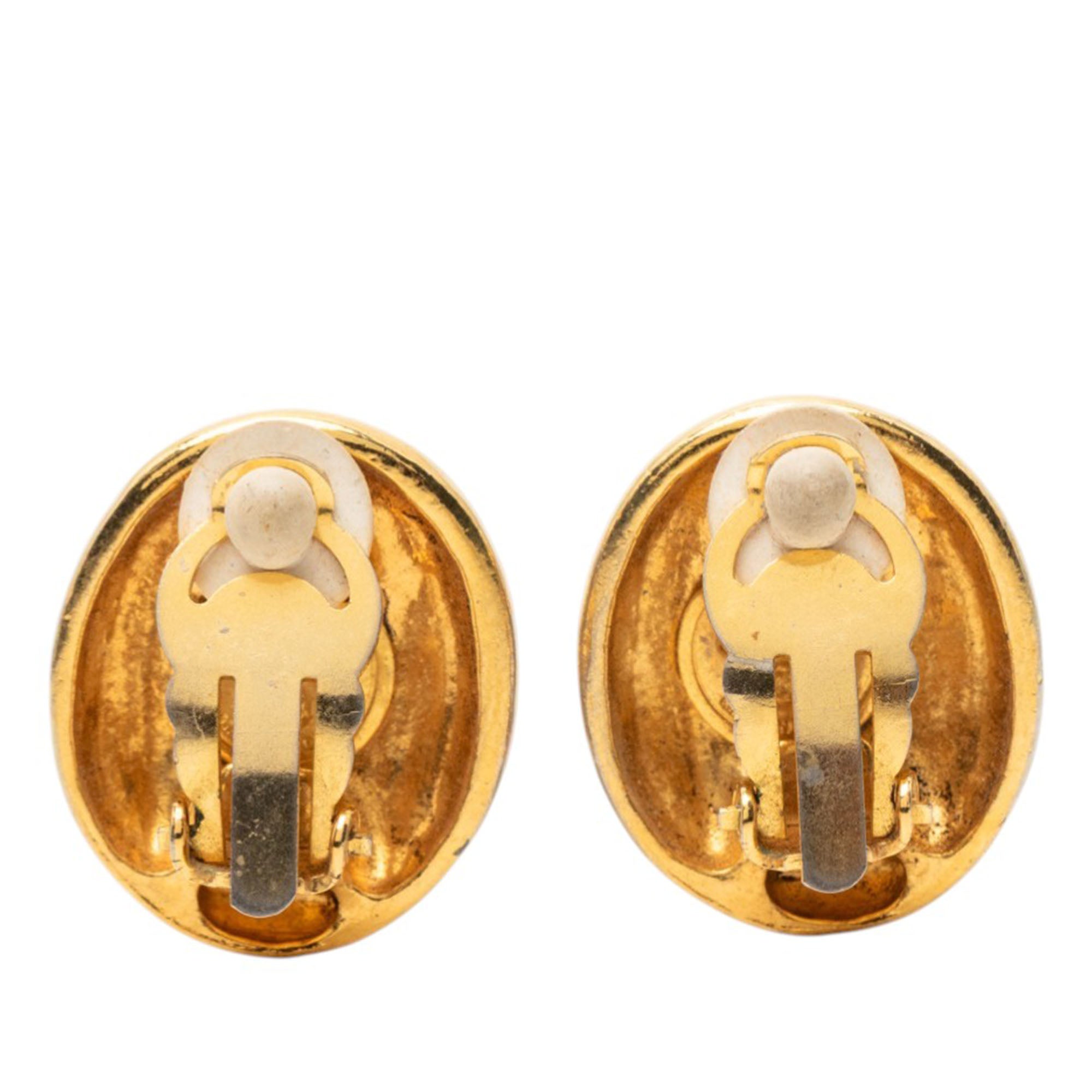Gold Plated Mademoiselle Logo Clip On Earrings