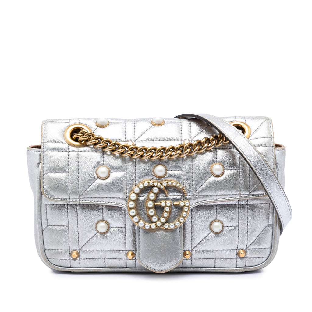 Small Pearly GG Marmont Pearl Studded Matelasse Leather Shoulder Bag