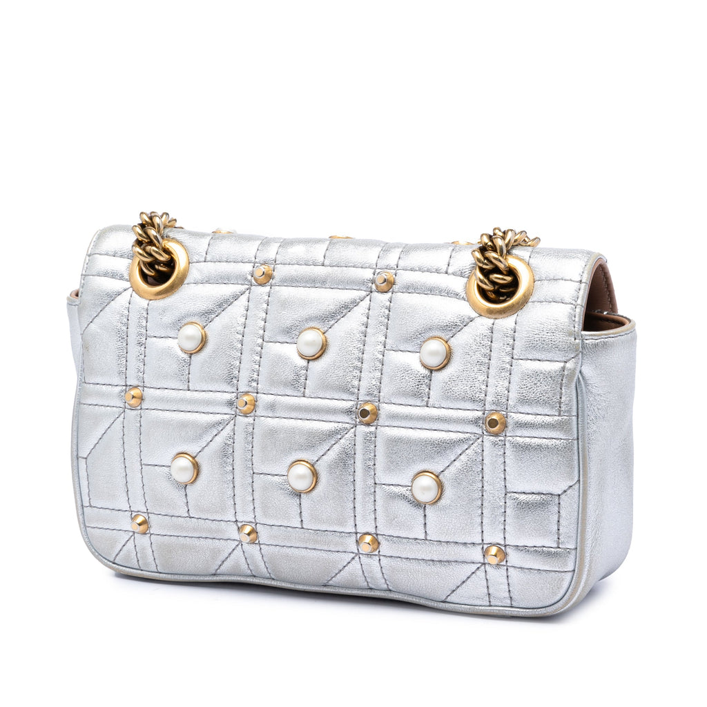 Small Pearly GG Marmont Pearl Studded Matelasse Leather Shoulder Bag