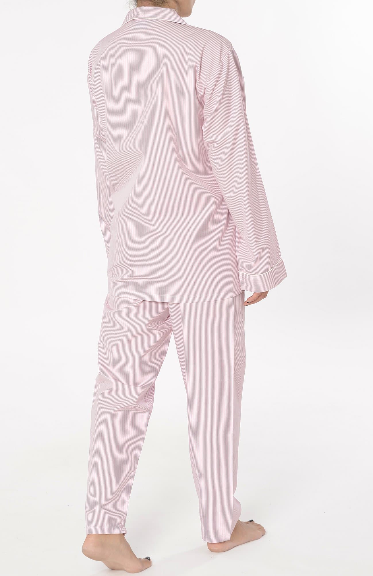 Pijama Mujer Largo Solapa Algodón Popelín Rayas - Rosa 0202_94