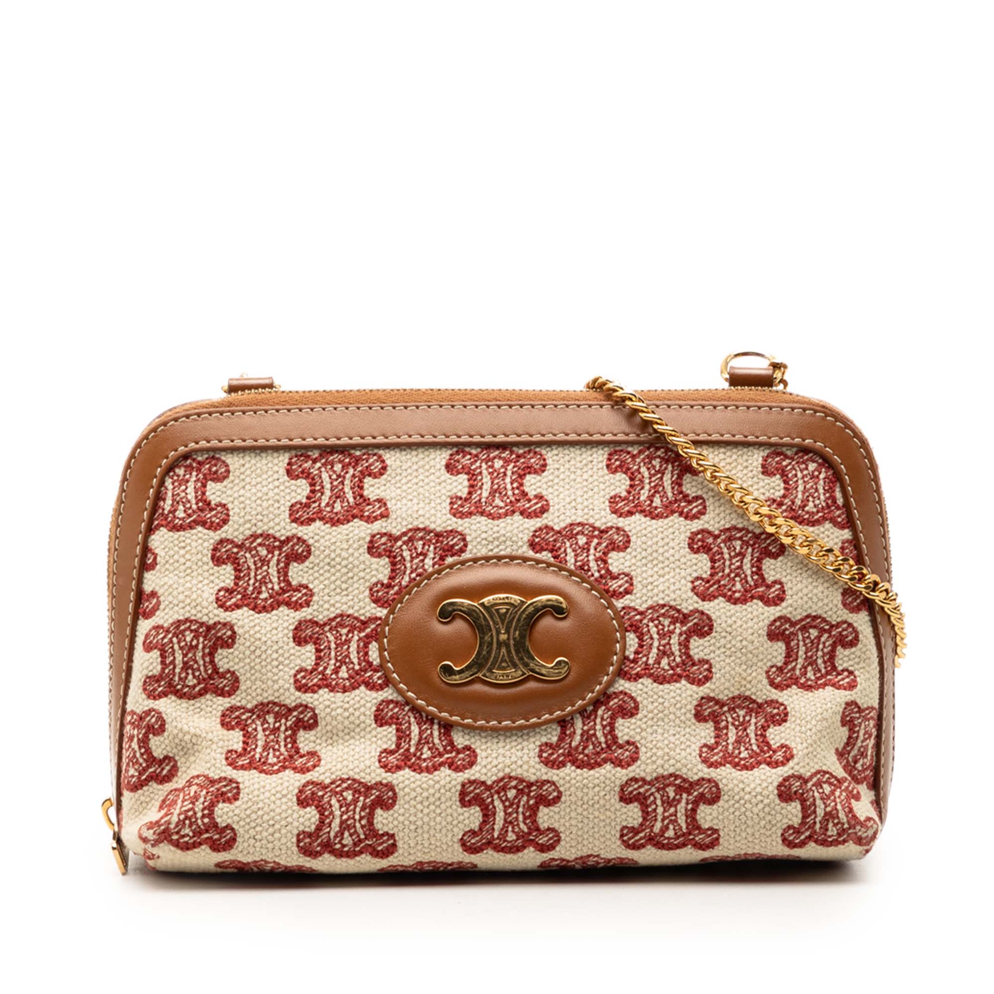 Triomphe Embroidered Canvas Clutch On Chain
