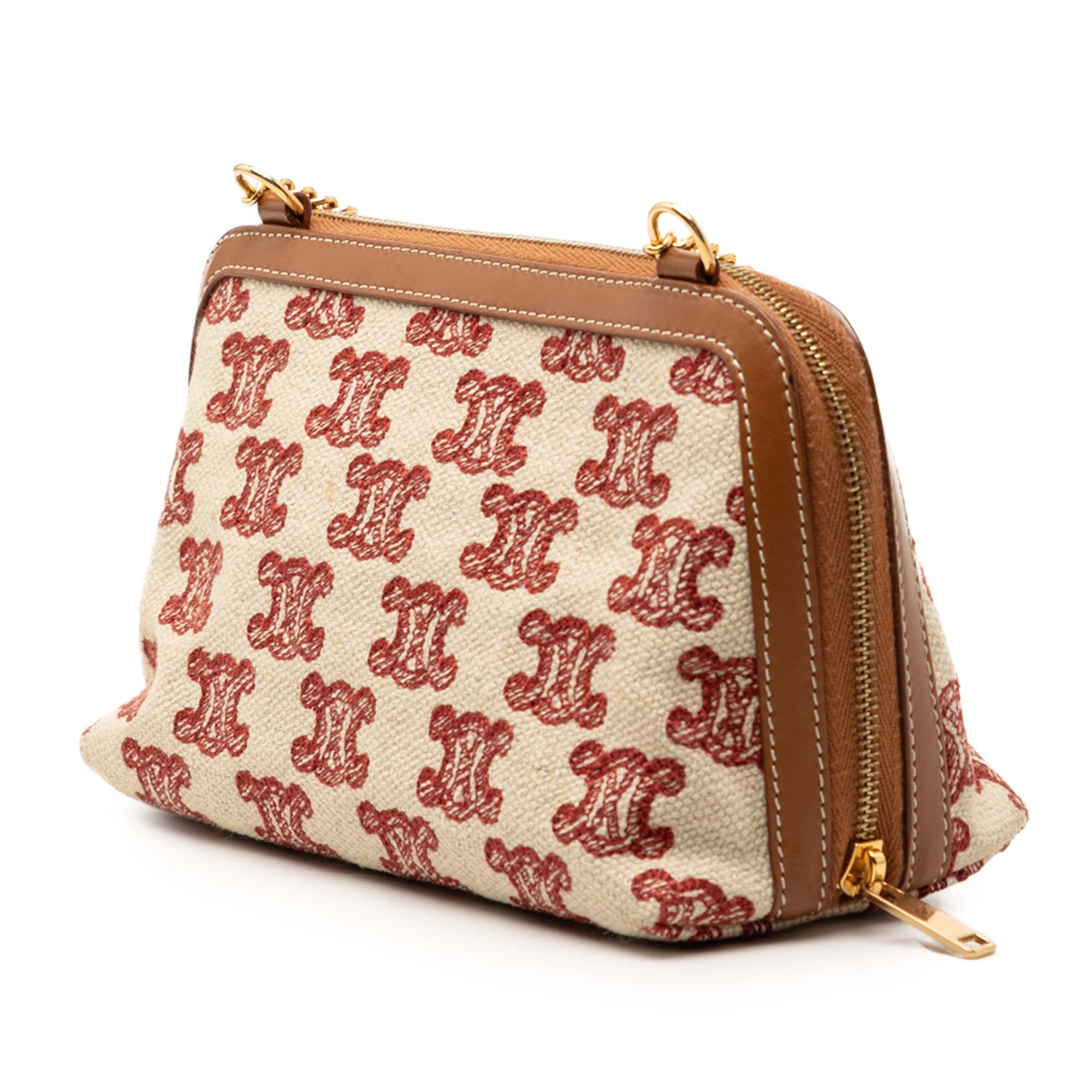 Triomphe Embroidered Canvas Clutch On Chain