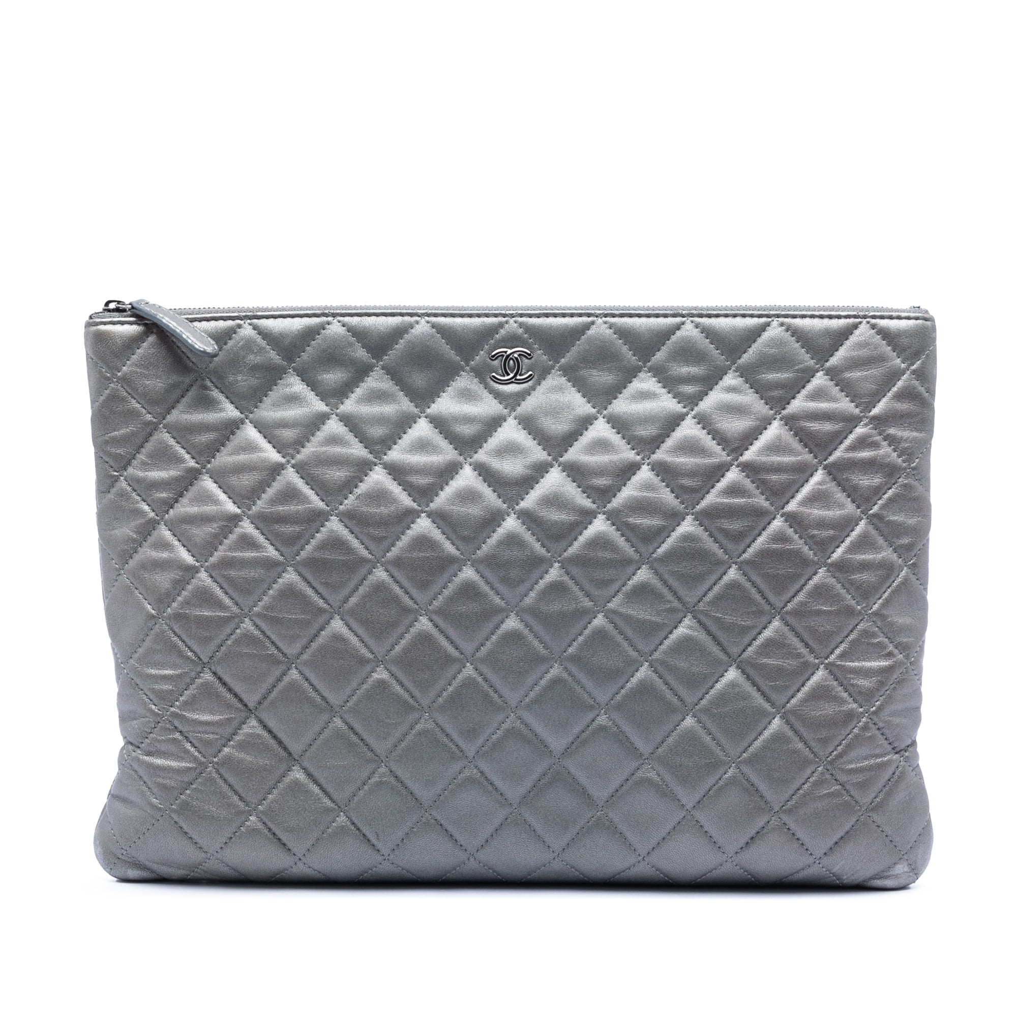 Large Quilted Metallic Lambskin O Case Clutch