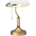 Antique Table Lamp with Bronze Tone Base, White Glass Shade and Pull Rope Switch, White
