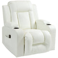 Overstuffed PU Leather Massage Swivel Recliner with Cup Holders Cream White
