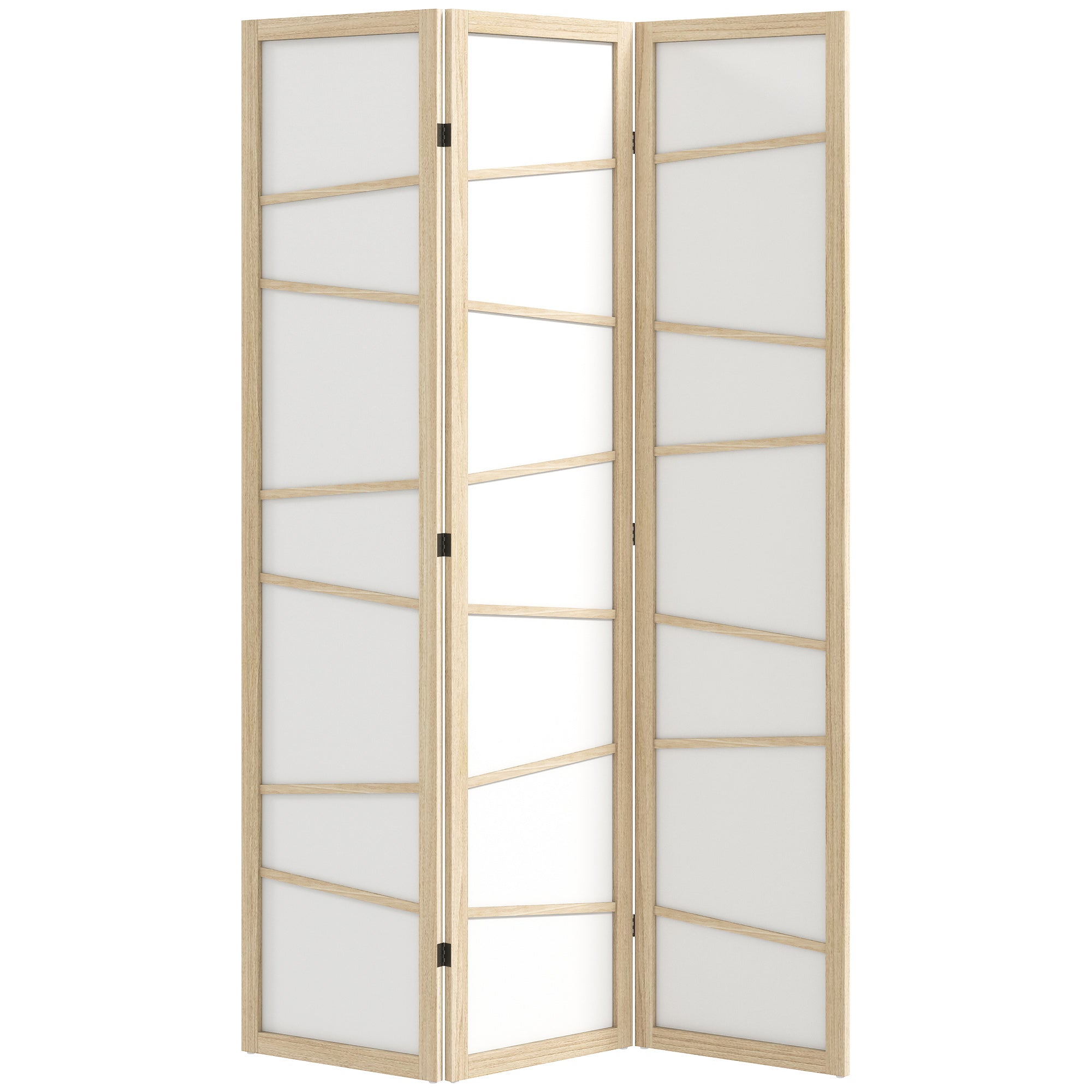 3-Panel Wooden Folding Room Divider with Natural Wood Finish for Bedroom Privacy