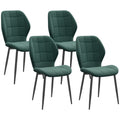 Flannel Upholstered Armless Dining Chairs Set of 4 with Steel Frame, Dark Green