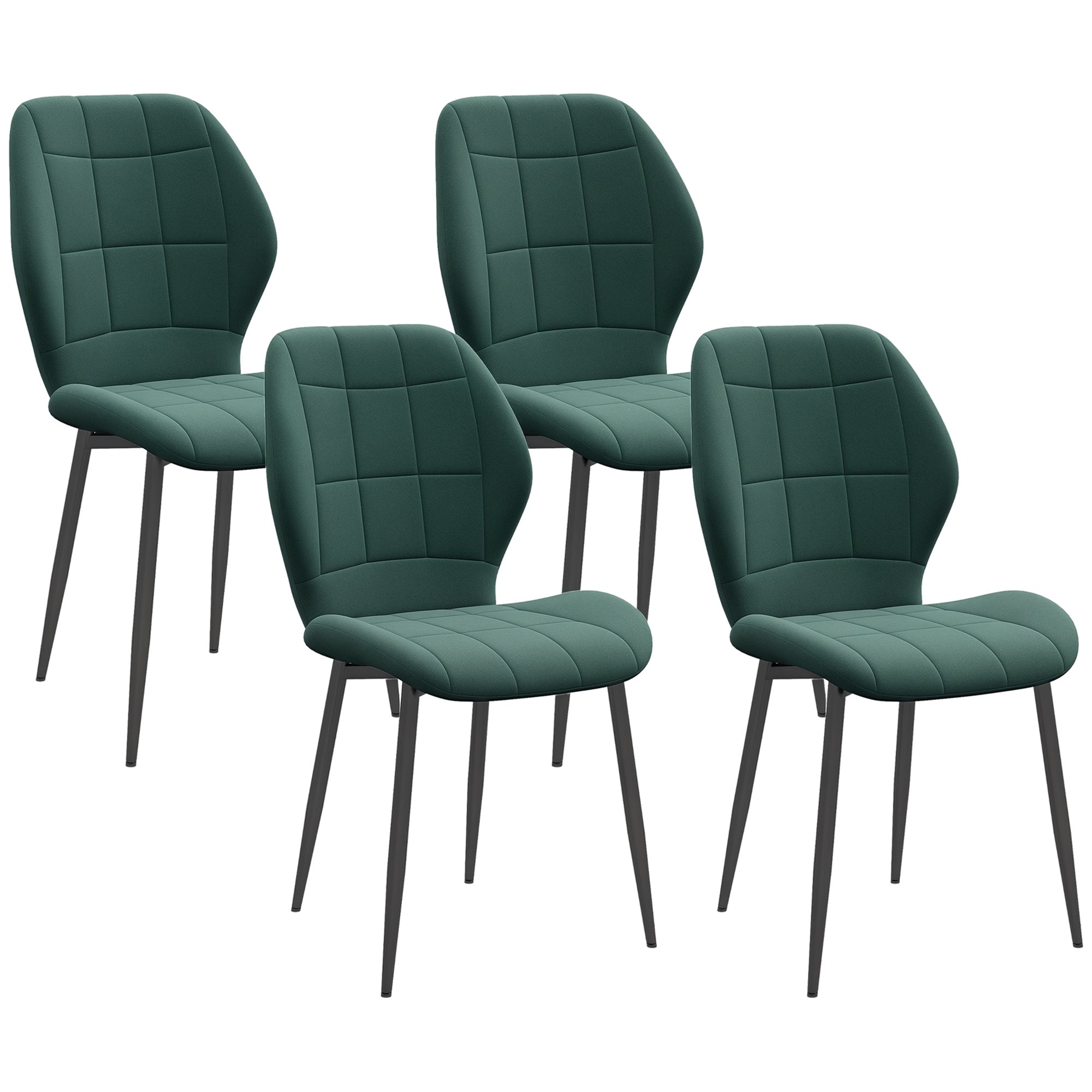 Flannel Upholstered Armless Dining Chairs Set of 4 with Steel Frame, Dark Green