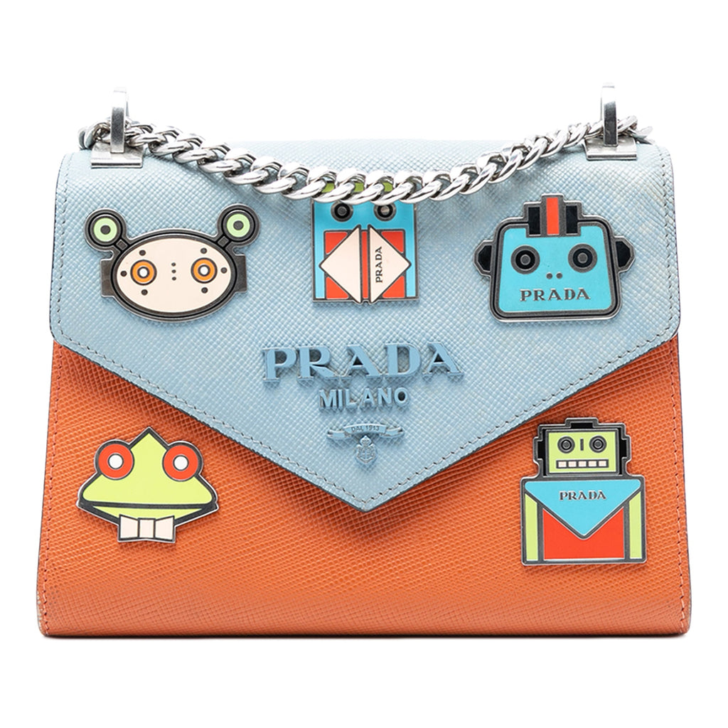 Bicolor Saffiano Cuir Monochrome Robot Patches Envelope Chain Flap