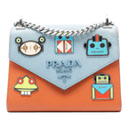 Bicolor Saffiano Cuir Monochrome Robot Patches Envelope Chain Flap