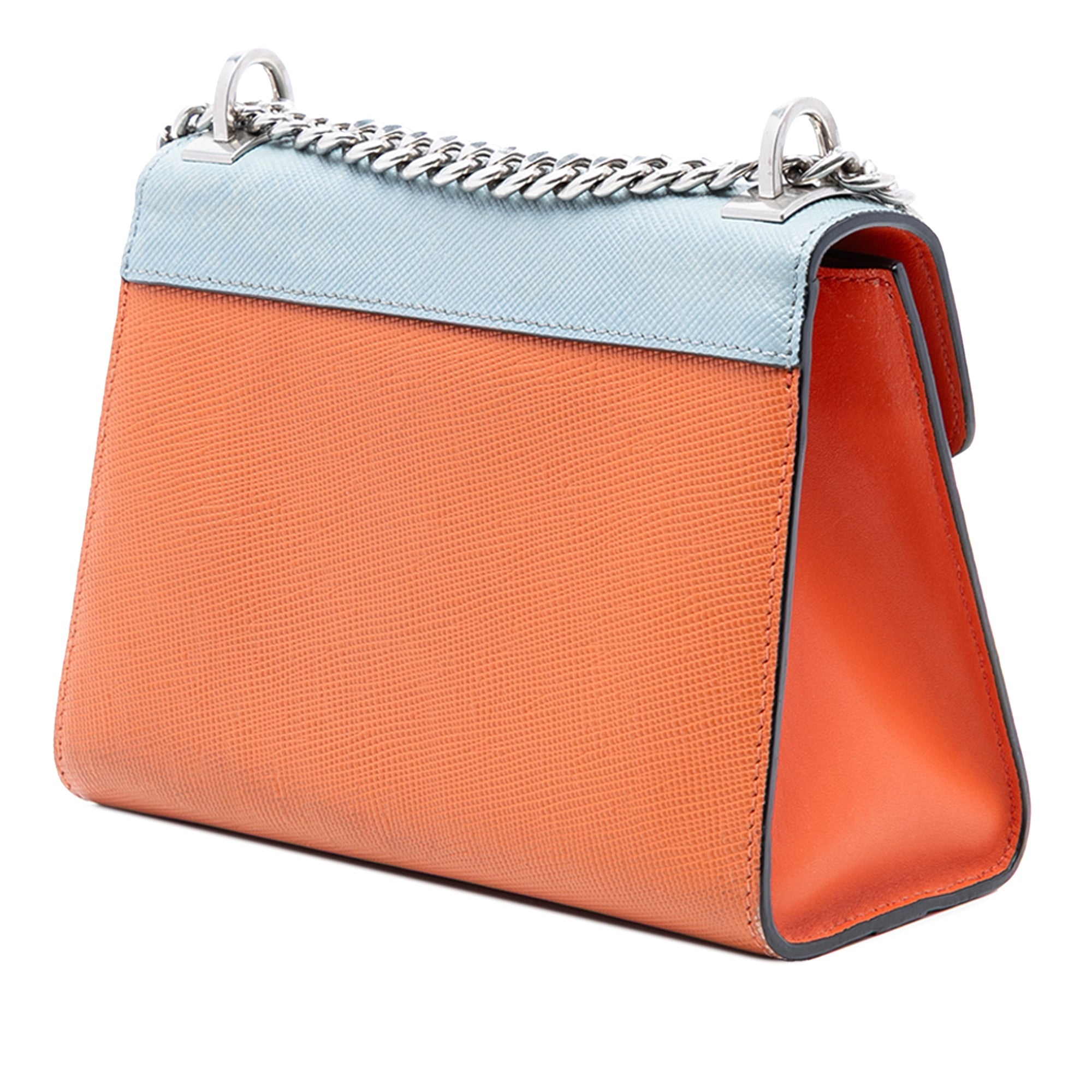 Bicolor Saffiano Cuir Monochrome Robot Patches Envelope Chain Flap