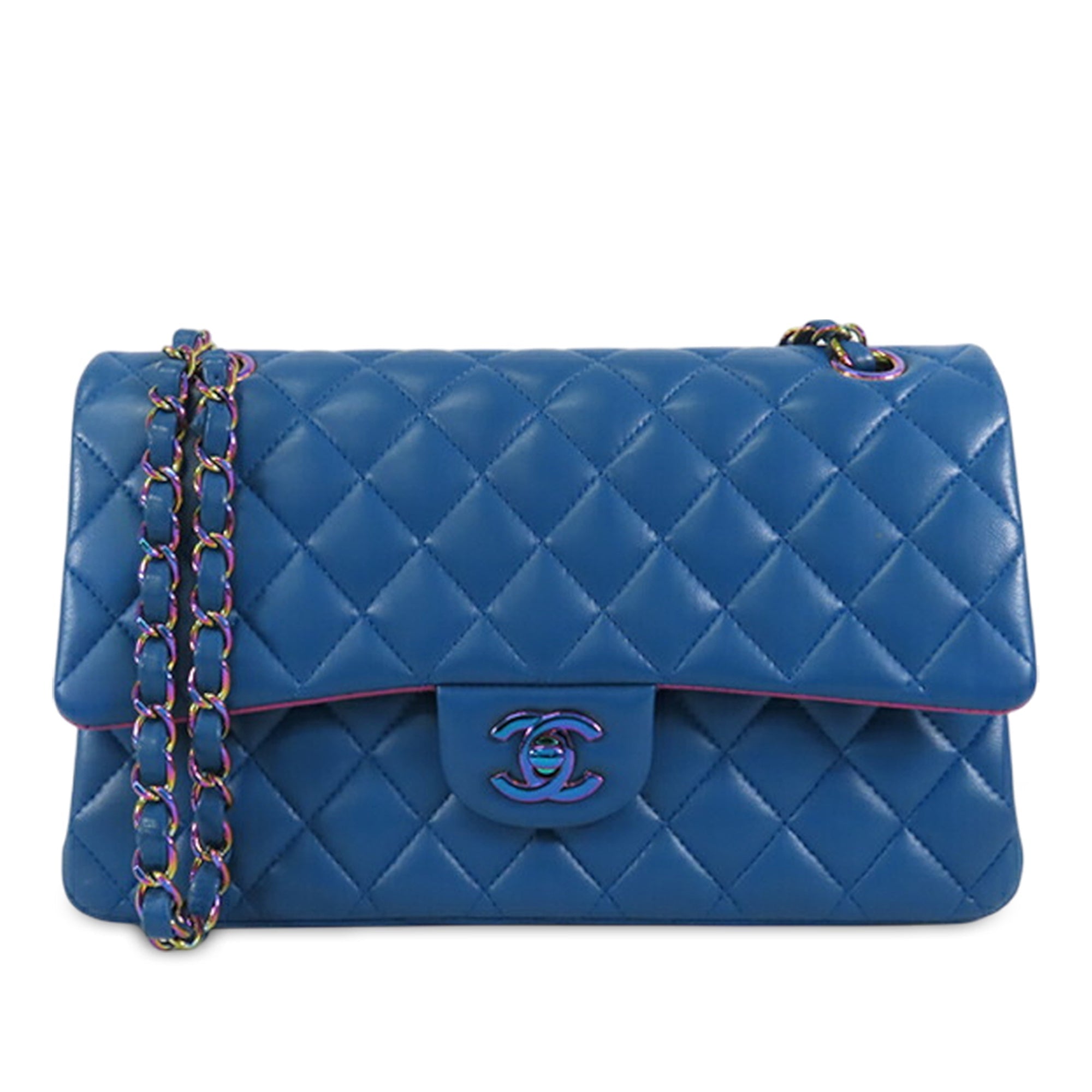 Medium Classic Lambskin Rainbow Hardware Double Flap