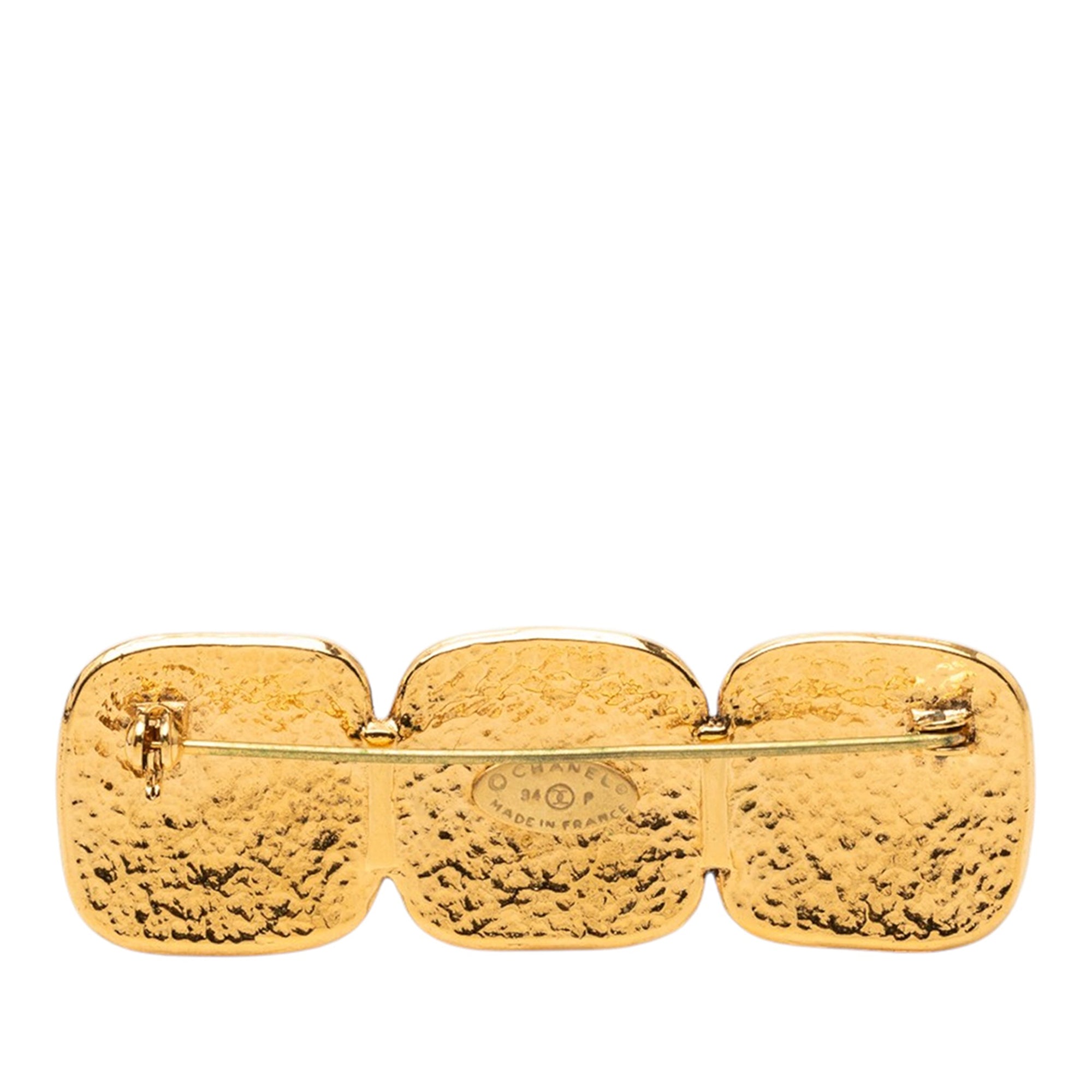 Gold Plated Triple CC Brooch