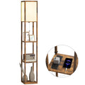 Floor Lamp with Shelves, 4 Layer Column Modern Standing Lamp with USB-A/C Ports and 3 Adjustable Colour Temperature for Living Room, Bedroom, Office, Rustic Brown