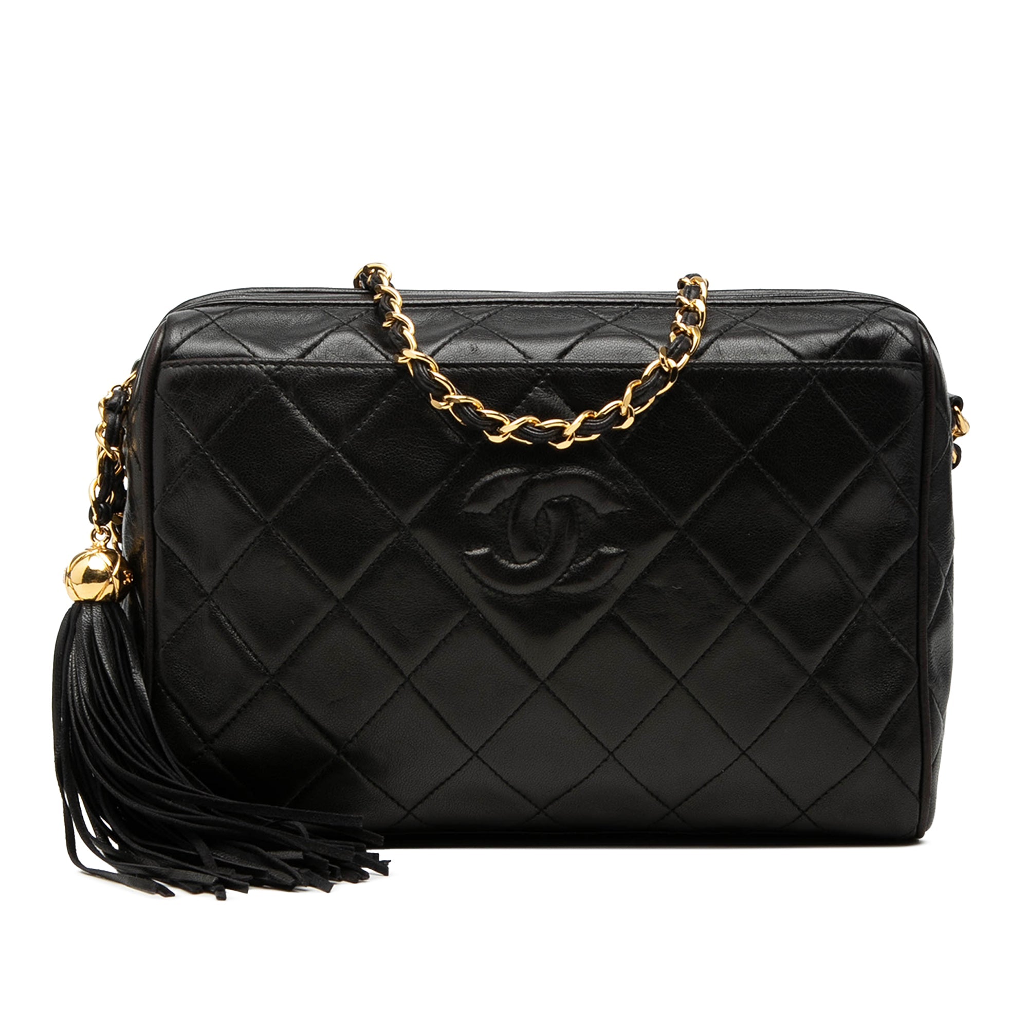 CC Diamond Quilted Lambskin Tassel Camera Bag