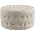 Round Ottoman Coffee Table with Velvet-feel Upholstery & Padded Seat, Beige
