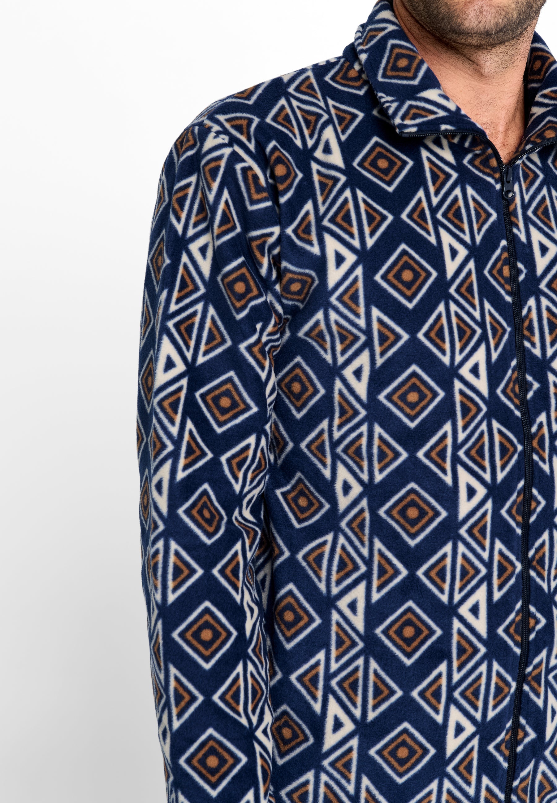 Chaqueta de Pijama Hombre Invierno Premium Forro Polar Estampado - Azul 0501_39