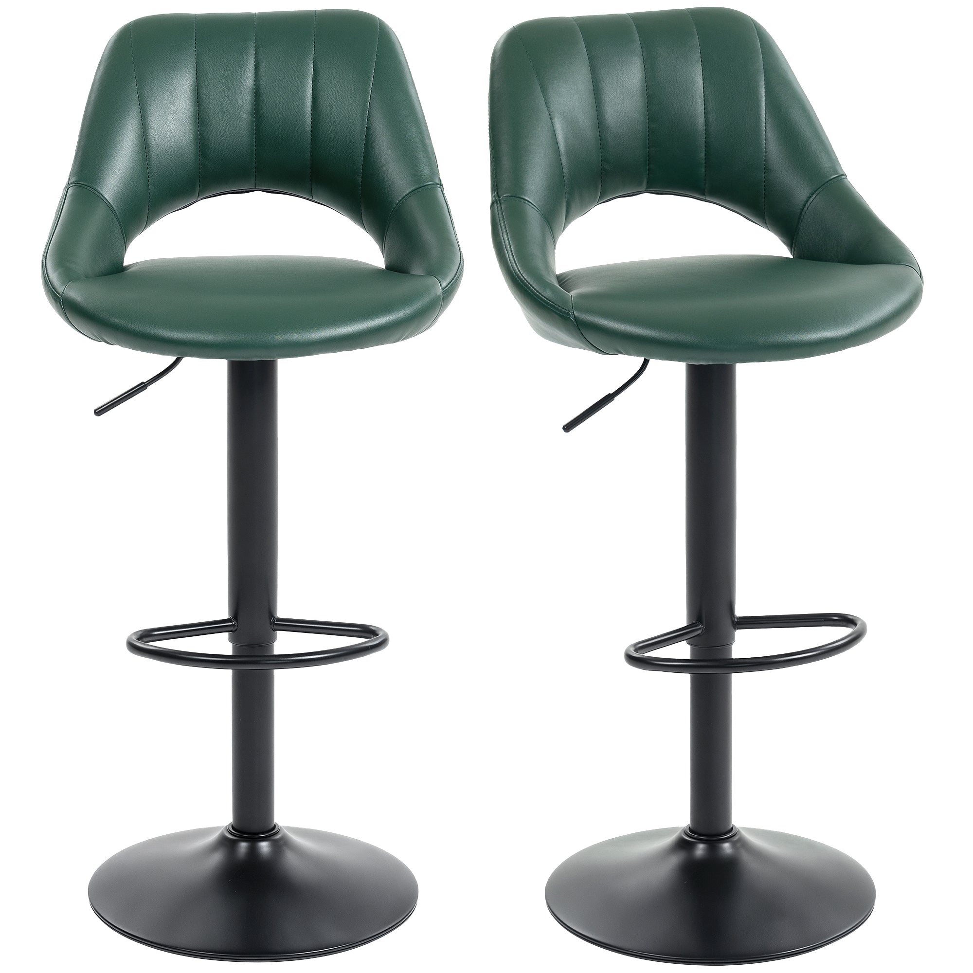 Adjustable Faux Leather Swivel Bar Stools - Set of 2, Steel Frame