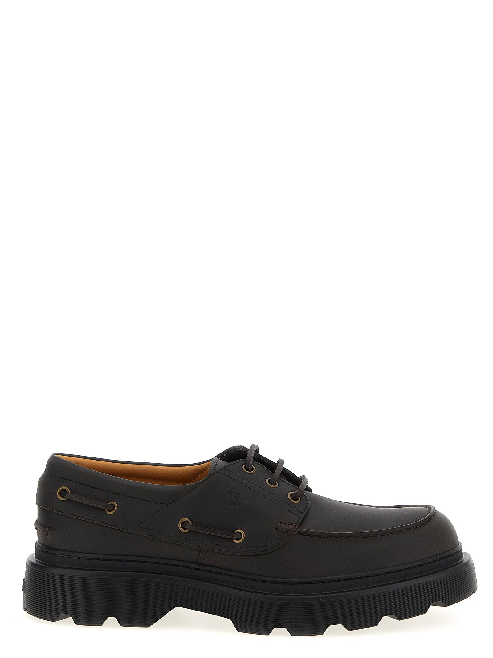 Tod's Leather Lace-Up Boat Shoe — Black
