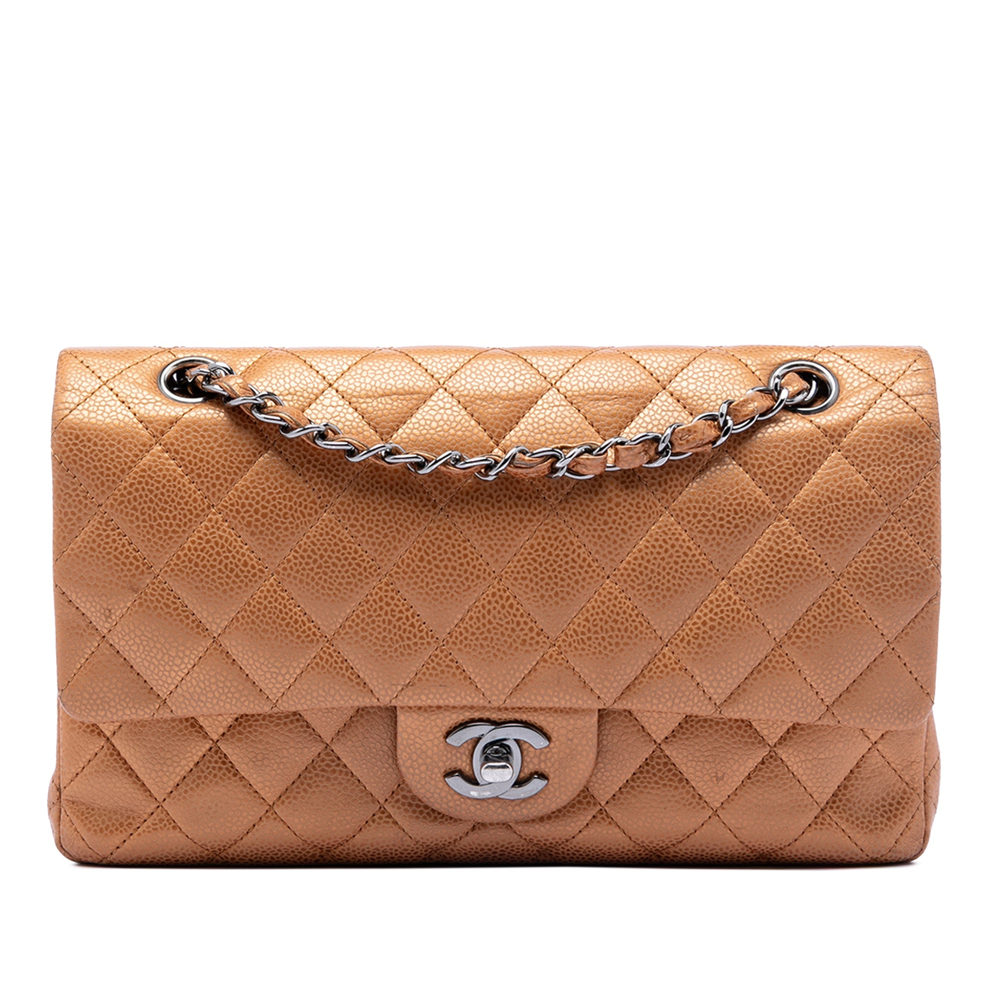 Medium Classic Metallic Caviar Double Flap