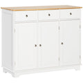Modern Sideboard w/ Rubberwood Top, Storage Cabinets, Drawers & Adjustable Shelves, White