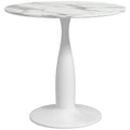 Modern Round Dining Table for 2 with Steel Base, Non-slip Foot Pad, Faux Marbled White