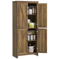 72" Farmhouse Pantry with 4 Barn Doors & Adjustable Shelves, Brown