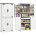 72" Tall Pantry with Barn Doors, 8 Racks & Drawer, Adjustable Shelves, White