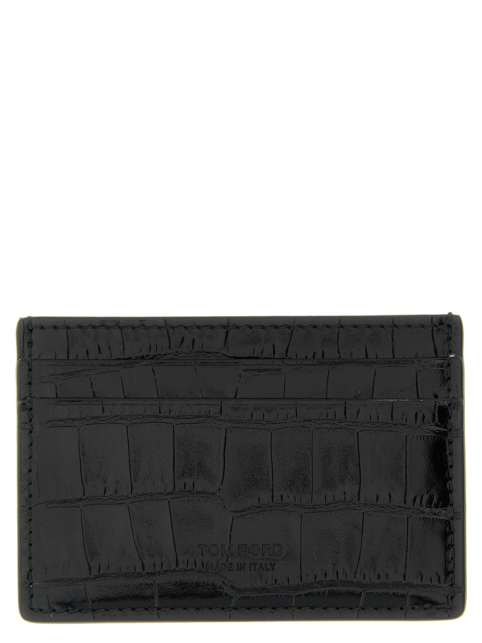 Tom Ford Crocodile-Print Leather Card Case — Black