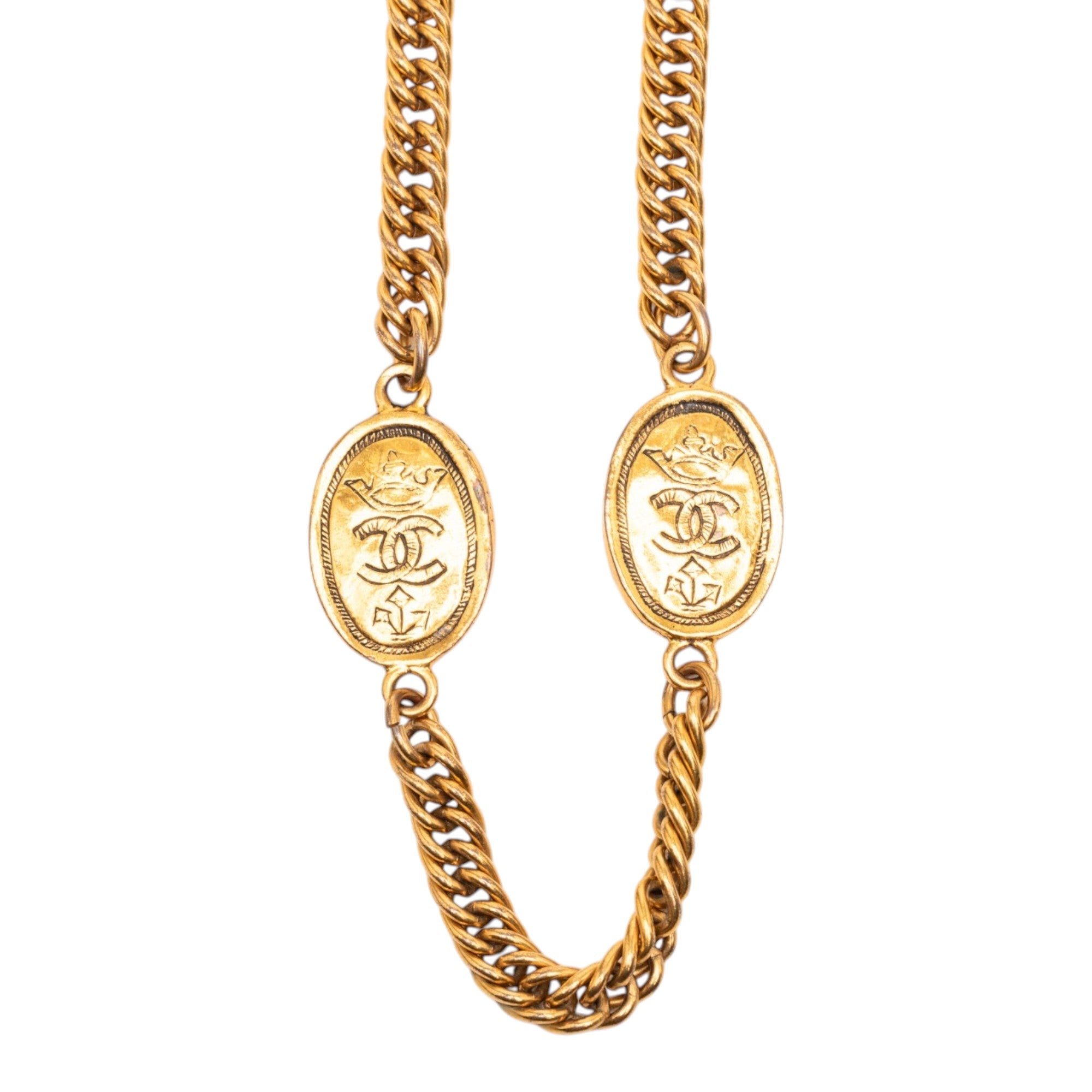 CC Gold Plated Crown Medallion Station Necklace