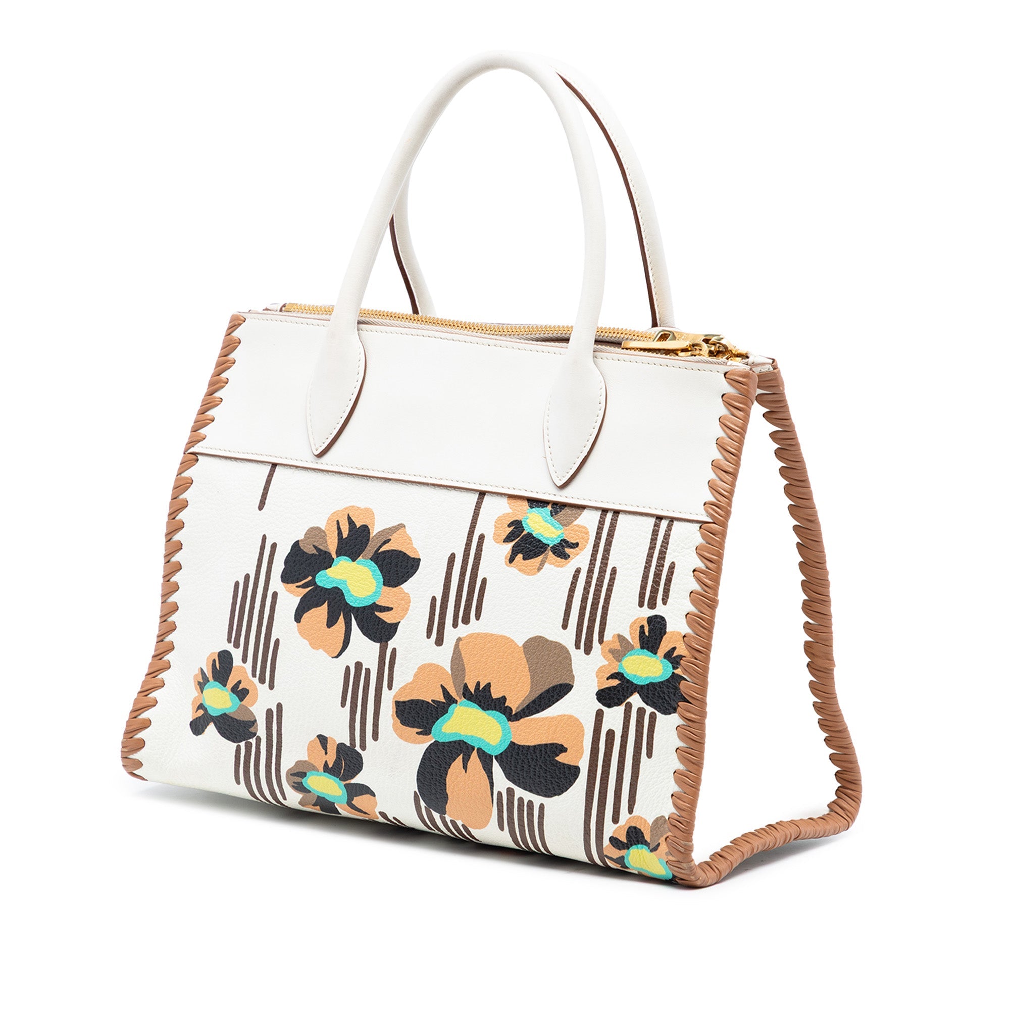 City Calf Trimmed Madras Floral Print Paradigme Whipstitch Satchel