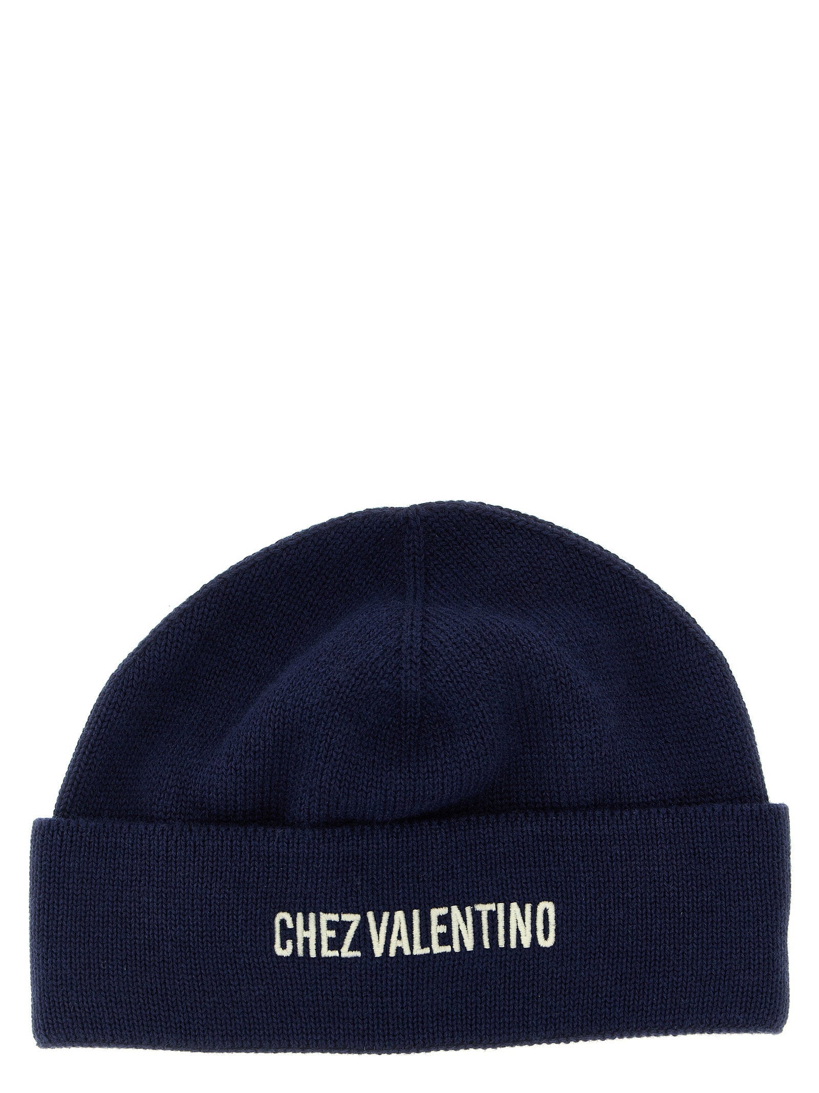 Valentino Garavani Logo-Embroidered Wool Beanie — Navy